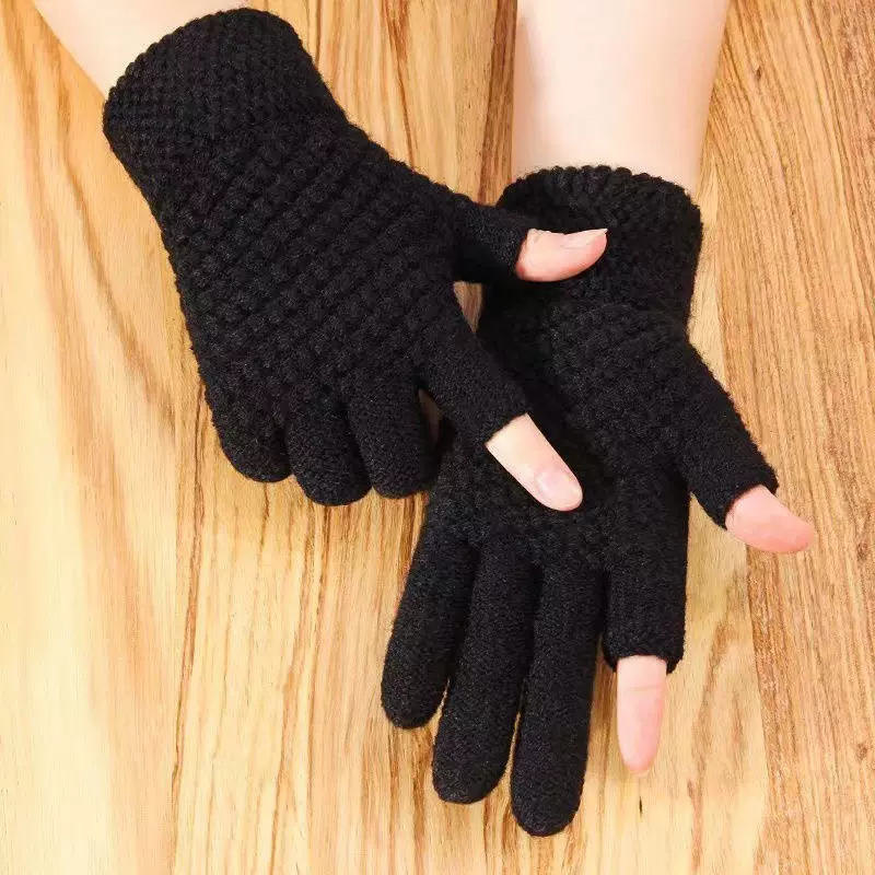 厂家直针织供露二指手套加厚保暖秋冬分指触屏加厚触屏手套现货新