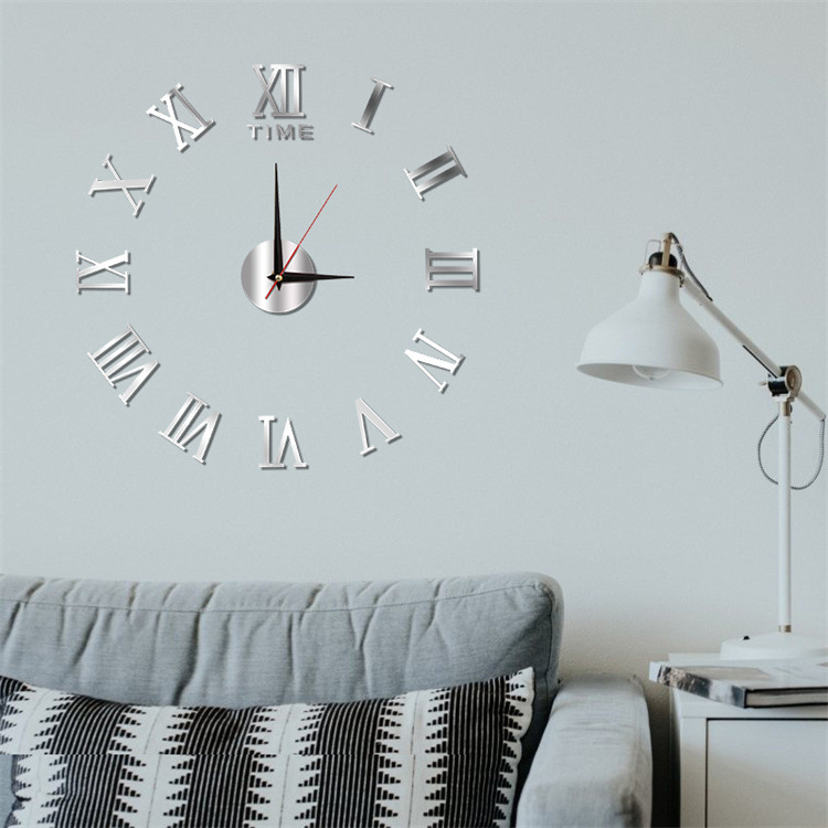 Creativo nórdico sala de estar acrílico reloj romano dormitorio DIY mudo Reloj de pared hogar pared colgante reloj decorativo