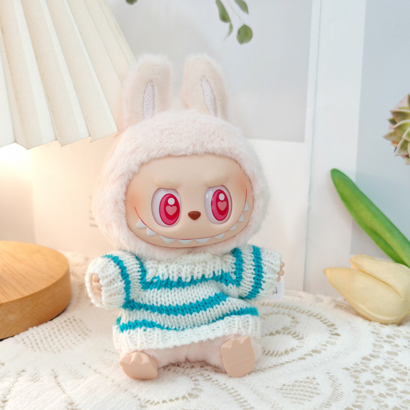 17 センチメートルビニールぬいぐるみマカロンラブブ LABUBU ベビー服ピンクのガーゼスカートヘアアクセサリー交換服|undefined