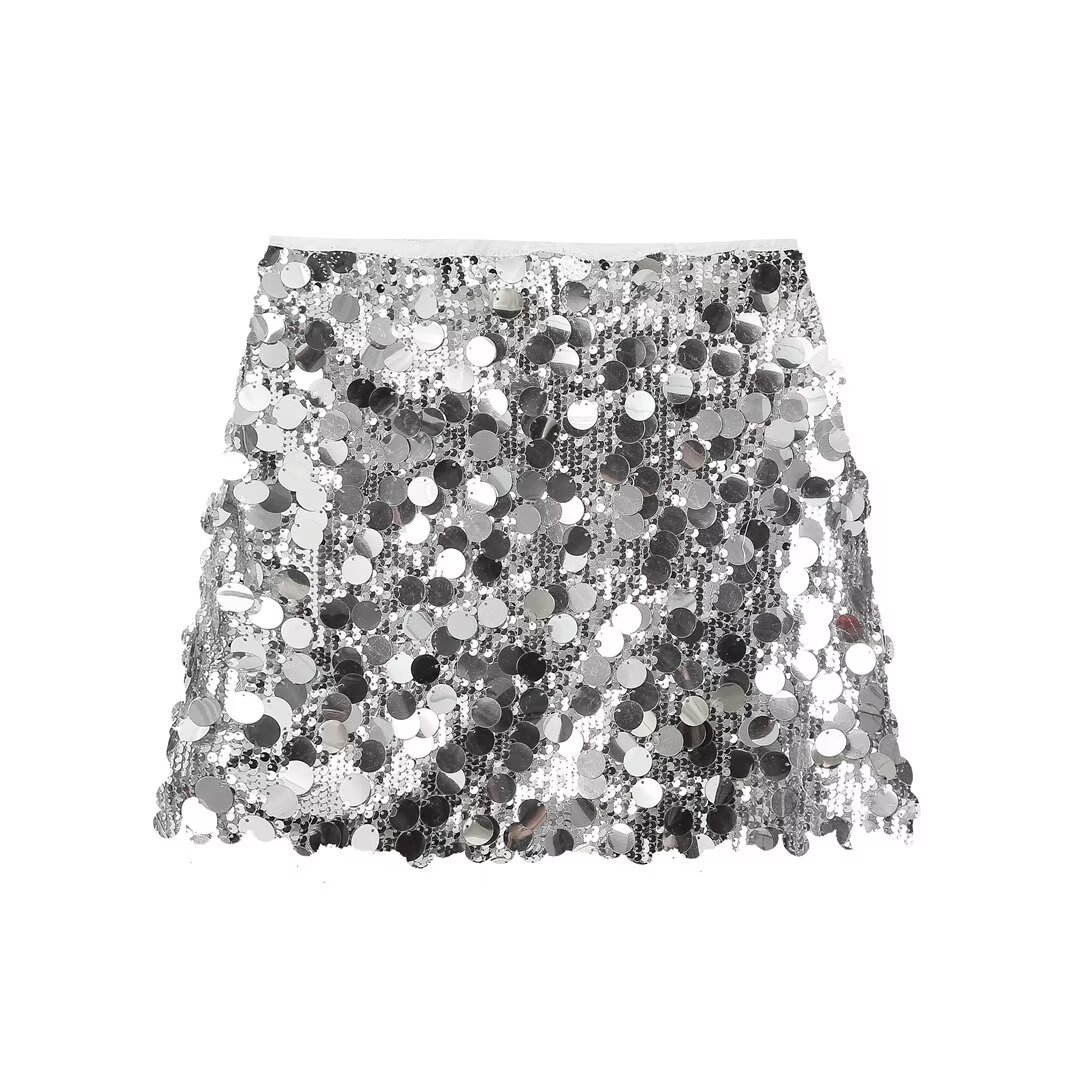 2024 Printemps Nouveau Produit Vêtements Pour Femmes Style Léger Mature Taille Haute Paillettes Mini Jupe Courte w017 A336_voghion.com