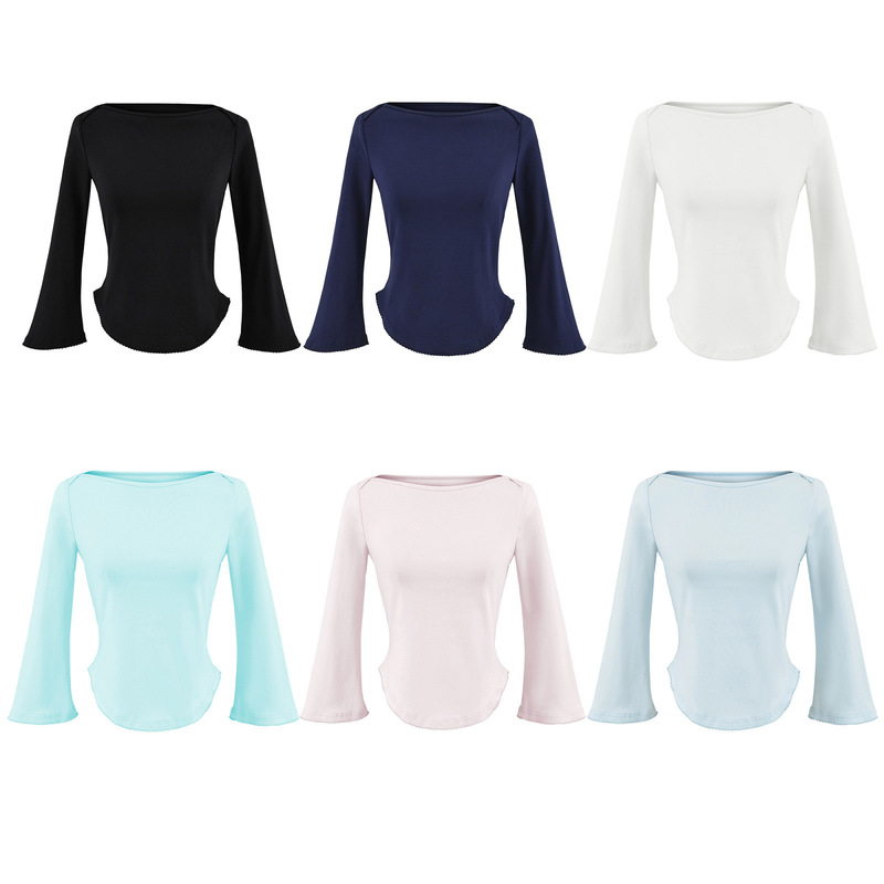 PB&ZA cross-border foreign trade women's clothing simple long-sleeve T-shirt with lace embroidery, boat neck, three-quarter sleeves, slim-fit top