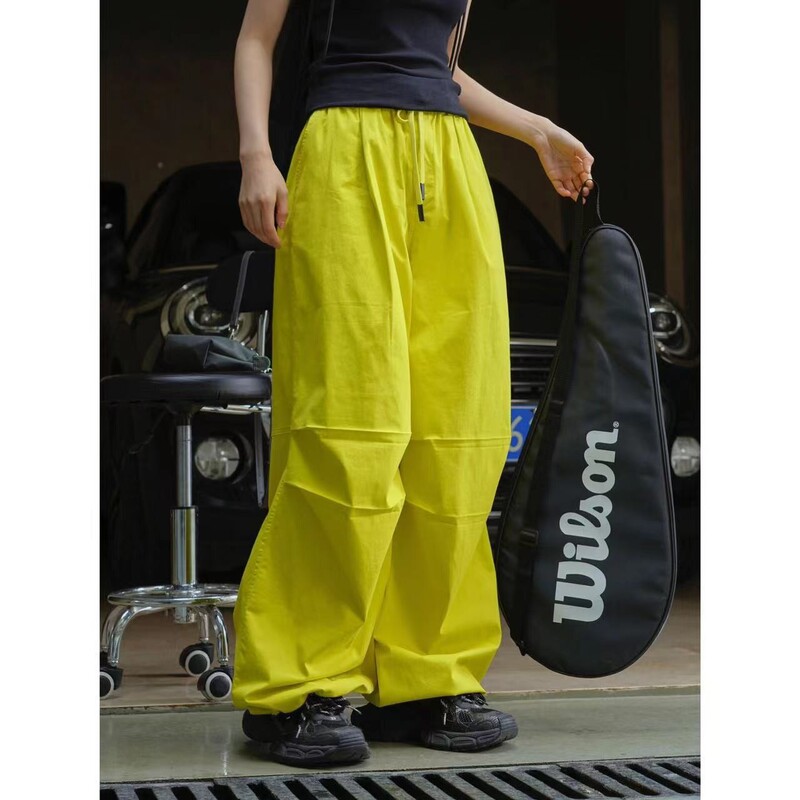 Spring New Korean Style Retro Casual Silhouette Cargo Pants Wide Leg Loose Slim Paratrooper Trousers for Women
