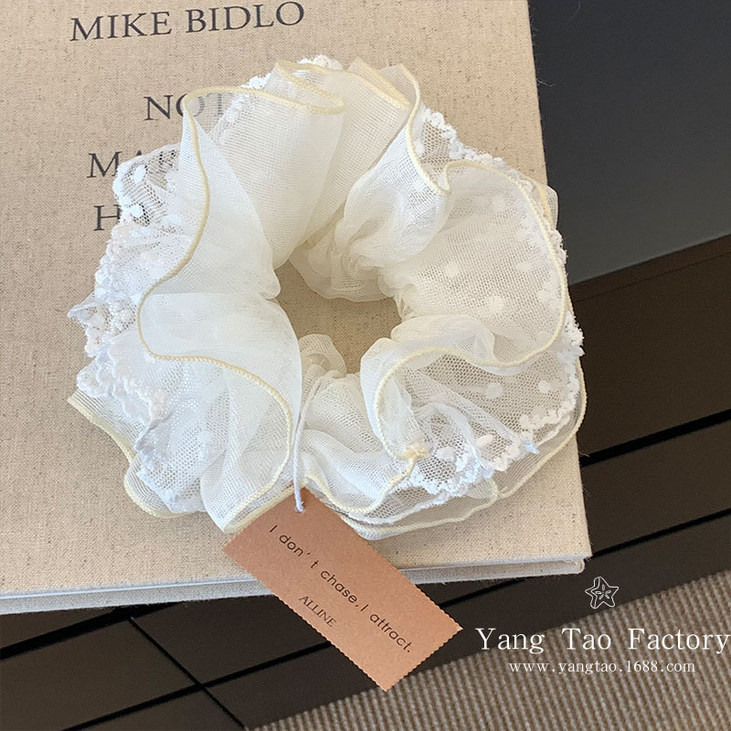 Hermoso hilo de malla de encaje punto tridimensional de doble capa de cabello grueso anillo de cabello de cabello cuerda de cabello baja joyas de cabello de cola de caballo