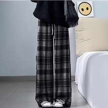 2026年秋冬美式复古撞色格子毛呢裤高腰加厚小个子显瘦阔腿长裤子
