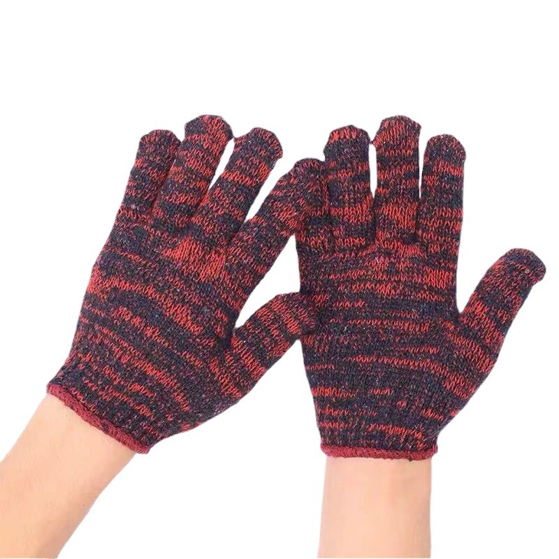 Перчатки для защиты труда, хлопковая пряжа с красным цветком, утолщенные, износостойкие, противоскользящие, нейлоновые, для защиты труда, отбеленные вязаные перчатки оптом