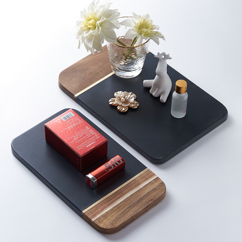 Hotel Restaurant Rectangular Marble Slab Stitching Solid Wood Bread Board Zhi Fruit Plate Pizza Plate Sushi Tray