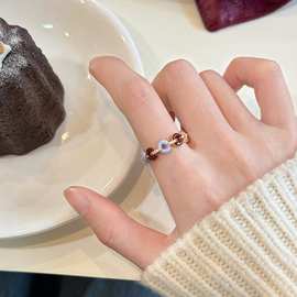 复古气质滴釉水钻圆环戒指女小众设计高级感食指戒指环批发