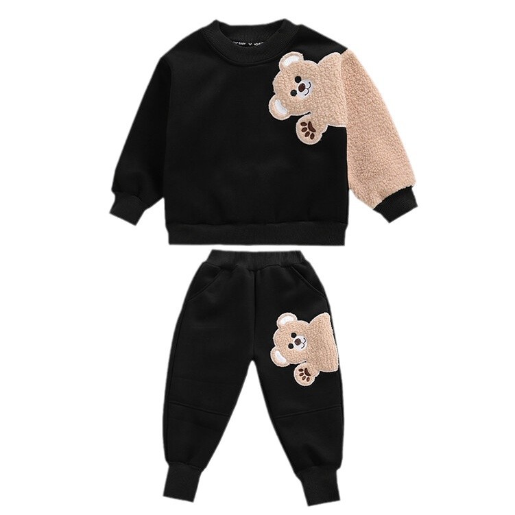 6370 traje de estilo occidental para niños ropa de otoño e invierno 2024 nuevo bebé más suéter de terciopelo traje de dos piezas de invierno de terciopelo