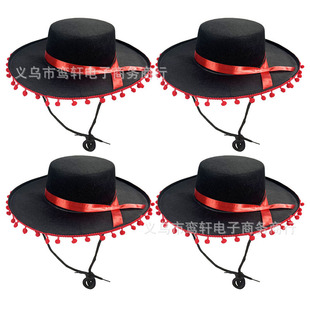 Carnival Red Fur Ball Mexican Hat Halloween Zorro Fur Ball Big Brim Hat Zorro Hat Felt Hat