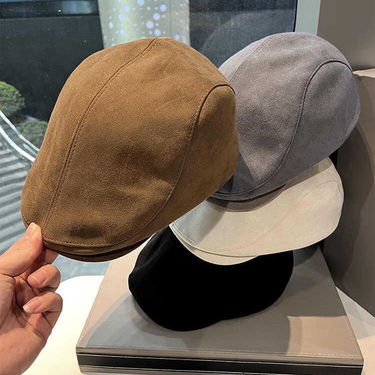 British Style Vintage Newsboy Hat Men's Fashionable All-match Ancora Red Forward Hat Autumn and Winter Suede Cap for Children
