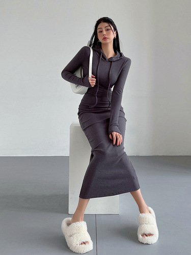 Ins sexy hot girl casual women autumn and winter hoodie skirt hip above knee dress women hooded long sleeve base long skirt