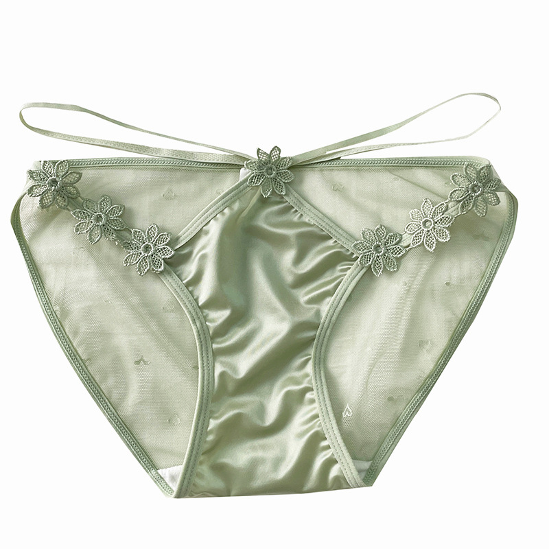 Dulce moda de encaje bordado tridimensional ropa interior de mujer puro deseo sexy cintura media-baja malla transparente calzoncillos ropa interior de mujer