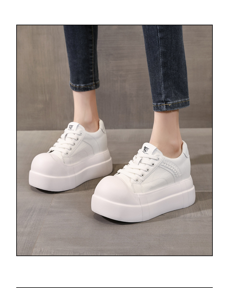 Giày sneaker nữ đế dày tăng chiều cao phong cách trắng basic — màu đen chi tiết 16