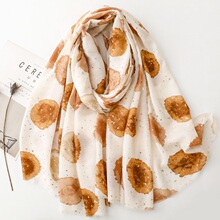 跨境外贸出口女士围巾薄款烫金圆形水墨满月丝巾旅行保暖披肩头巾