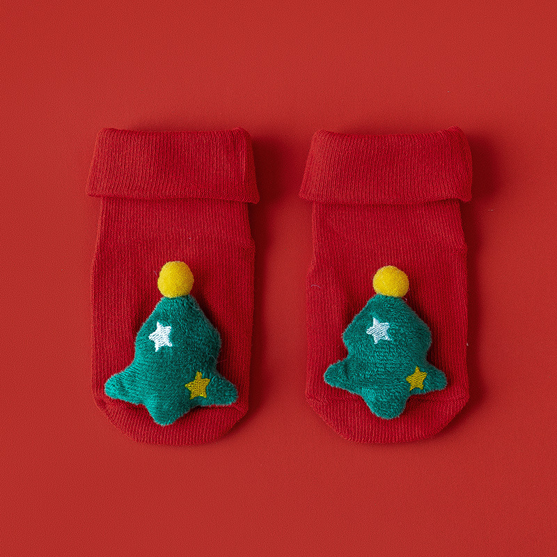 Hombres y mujeres recién nacidos, bebés, niños pequeños, una clase de algodón peinado, otoño e invierno, más calcetines rojos cálidos y gruesos de terciopelo