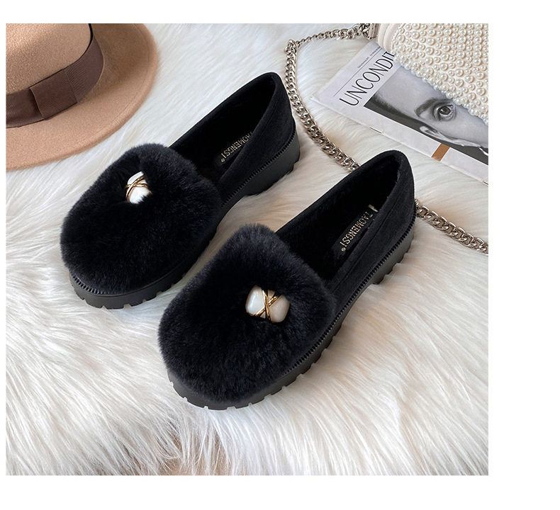 Giày búp bê nữ lót lông giữ ấm đế dày gót 3-5 cm — Màu xám, Màu đen chi tiết 24