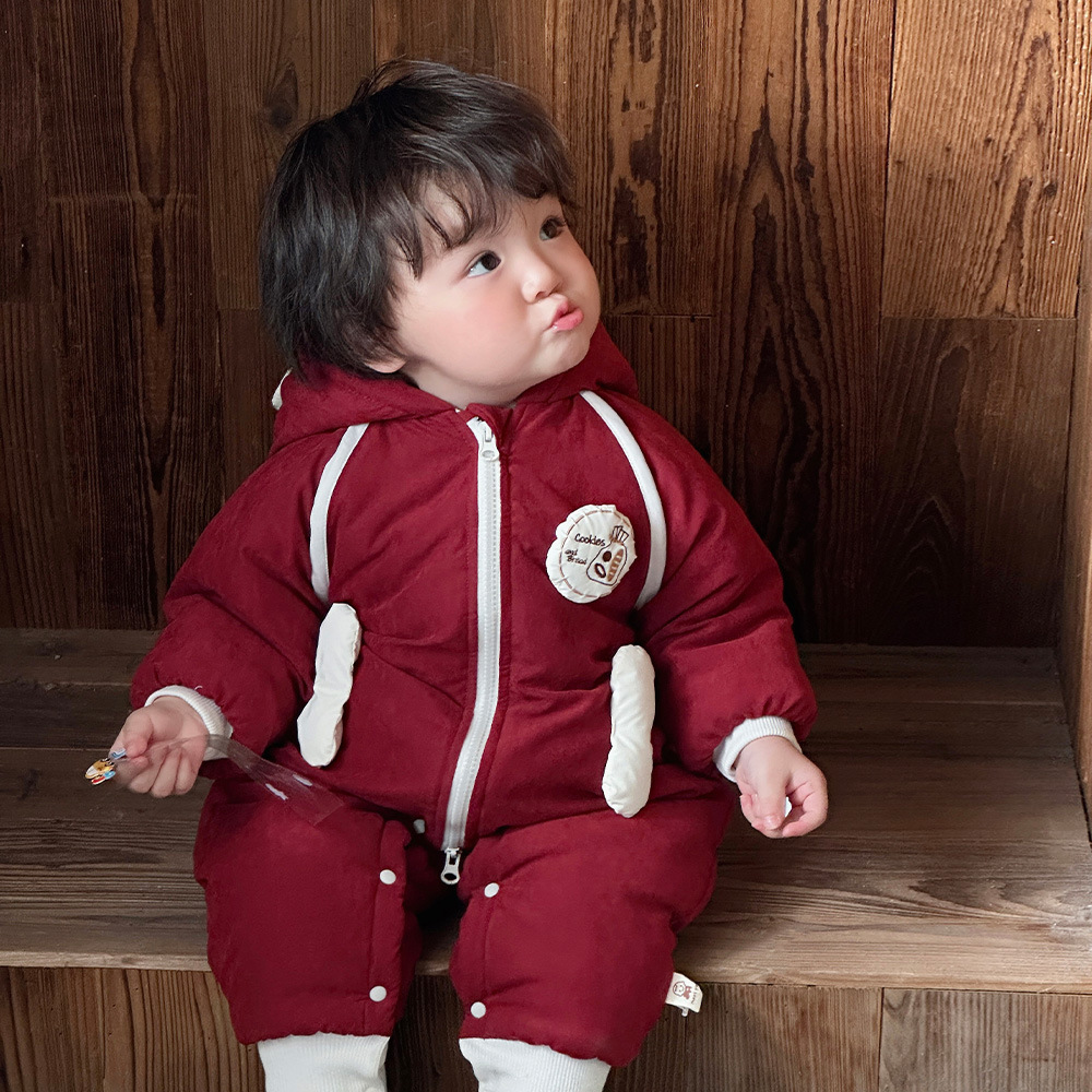 2024 invierno engrosado y cálido mono de bebé versión coreana de dibujos animados más mamelones acolchados de terciopelo ropa de invierno para hombres y bebés