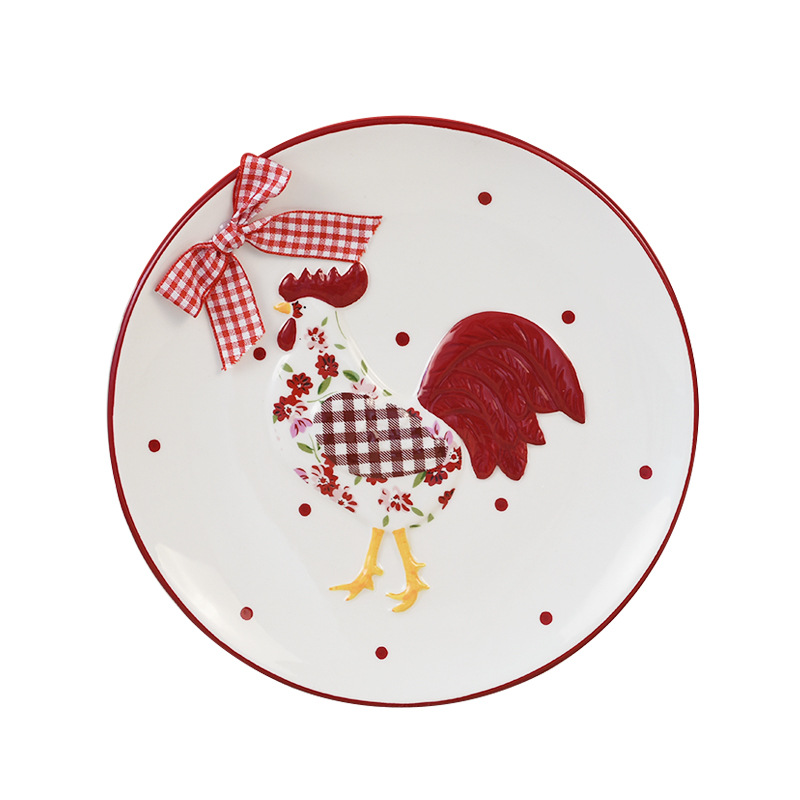 INS estilo vajilla rojo floral pollo plato de cerámica plato hogar creativo postre plato merienda plato Pascua image 7
