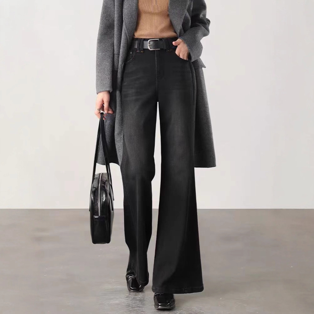 Charcoal Black Flared Jeans for Women, New High-Waisted Stretchy Style, Suitable for Petite and Tall Individuals, Non-Tight Flared Pants