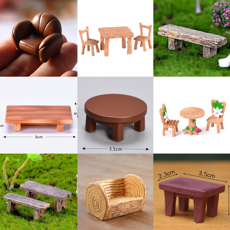 Mini Imitation Solid Wood Table and Chair Micro Landscape Resin Square Wooden Table and Chair Bench Miniature Small Ornaments Mini Imitation Solid Wood Table and Chair Micro Landscape Resin Square Wooden Table and Chair Bench Miniature Small Ornaments