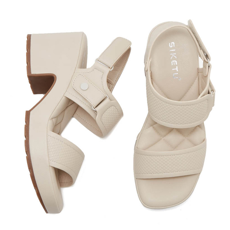 Dép sandal nữ đế dày quai Velcro mùa xuân hè 2025 — Màu đen, Màu camel, Màu trắng be chi tiết 32