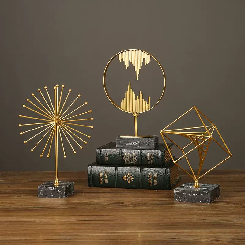 跨境抽象线条金属摆件家居样板房玄关客厅书房桌面摆件金属工艺品