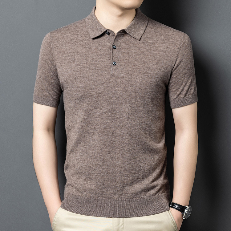 Men's Wool Sweater 100% Sheep Wool Short-Sleeved Knit Base Shirt Polo Shirt Men's Knitwear Solid Color Versatile