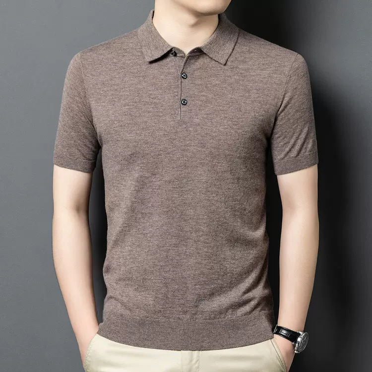 羊毛衫男100%绵羊毛衫男短袖针织打底衫Polo衫男士针织衫纯色百搭