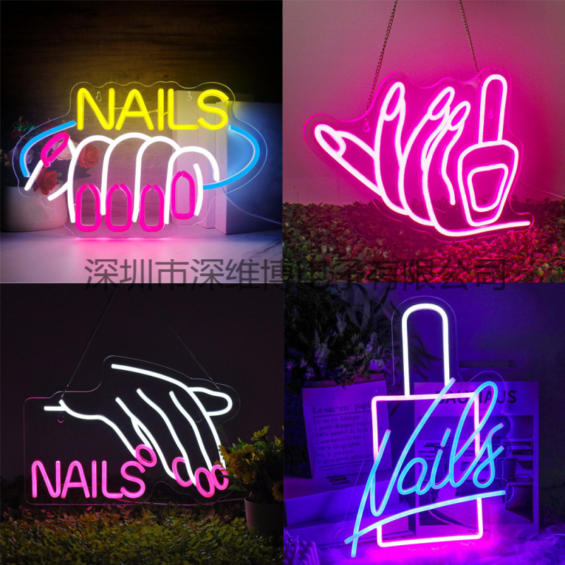 Amazon Pink Girl Finger Letter Shape Light Nail Salon Nails Neon Light