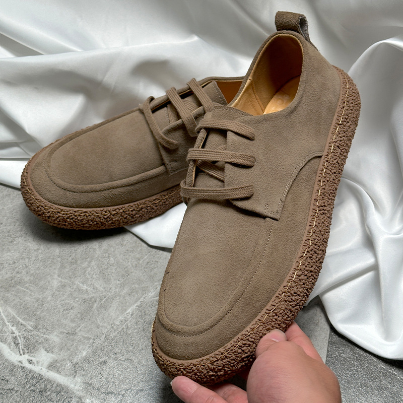 Spring new leather suede cowhide low-top lace-up outdoor wear-resistant retro casual shoes_vogvips.com