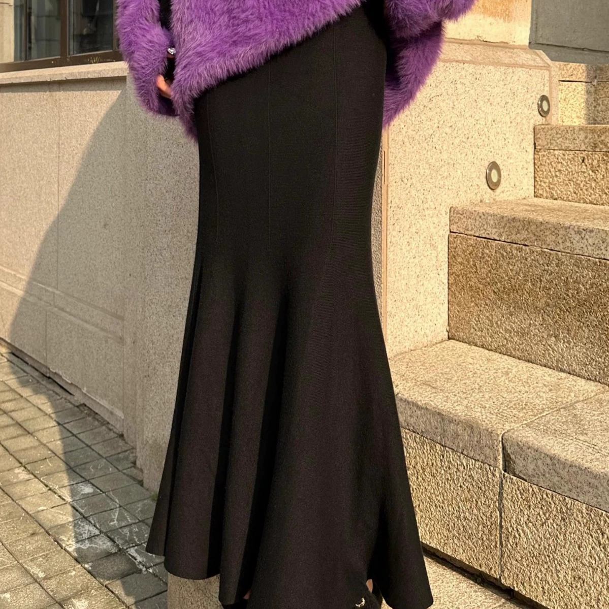 Черная трикотажная юбка женская во французском стиле универсальный дизайн чувствительная ниша с высокой талией утягивающая юбка оболочка юбка годе на один шаг