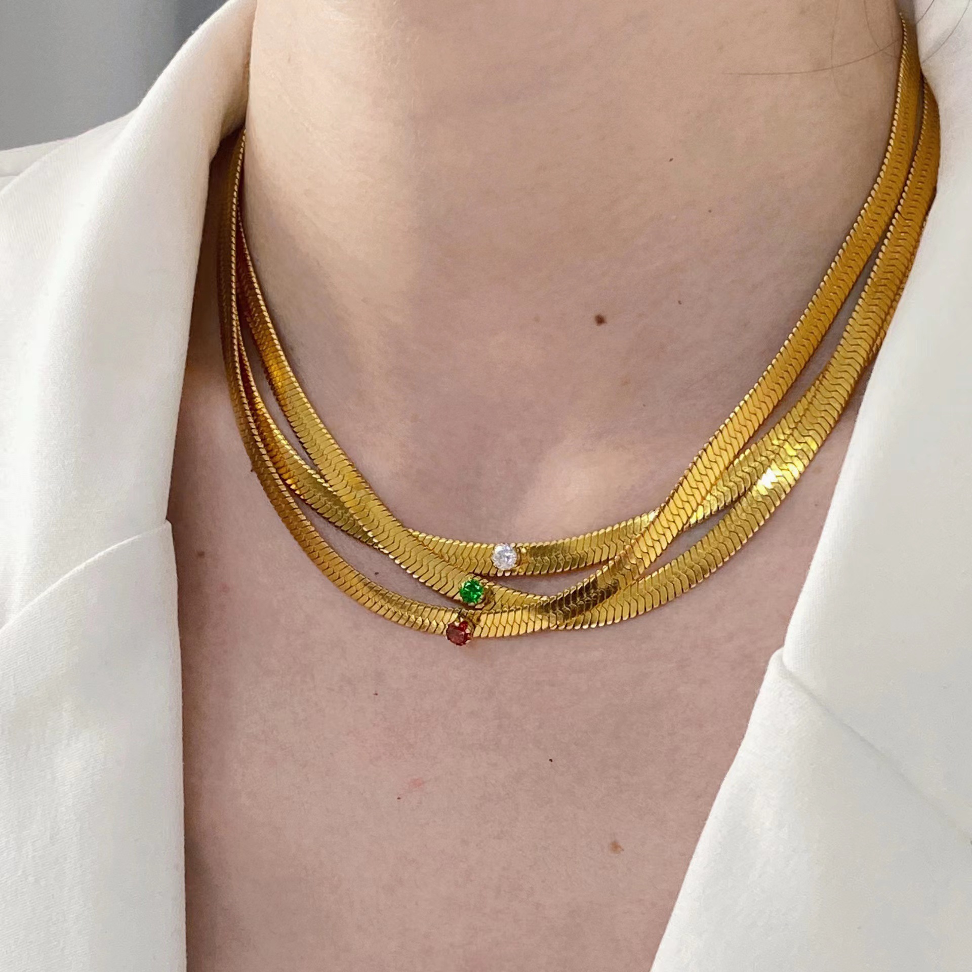 Fashion Solid Color Stainless Steel Plating Inlay Zircon Necklace Colorza_colorza_5