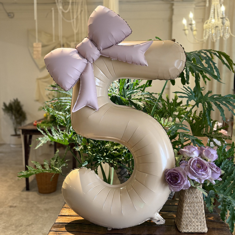 New Ins-Style 3Rd Birthday Party Cream-Themed Bow Aluminum Foil Balloon Decoration Photo Props for First Birthday