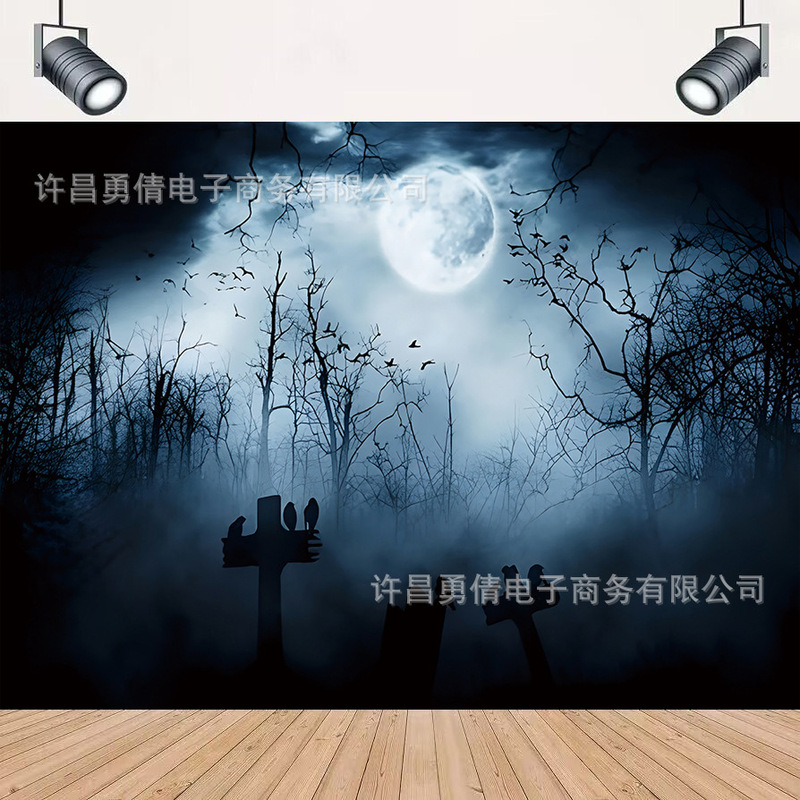 Cross-border New Dark Forest Cemetery Photography Background Cloth Halloween Party Party Decoration Banner Hanging Cloth Props Cross-border New Dark Forest Cemetery Photography Background Cloth Halloween Party Party Decoration Banner Hanging Cloth Props