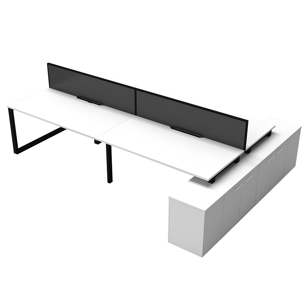 Escritorio del personal con archivador para 4 personas simple pantalla en blanco y negro espacio de tarjeta de personal muebles de oficina de alta calidad