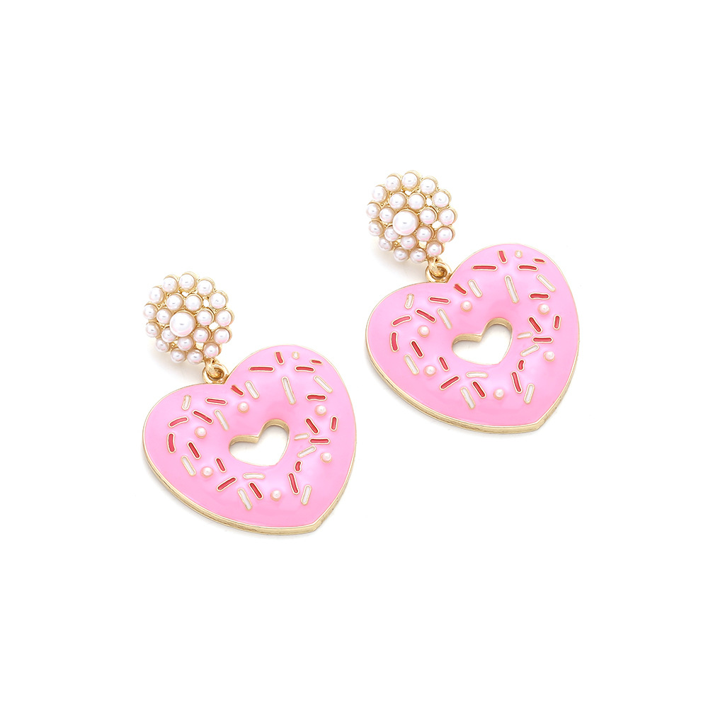 Cute Heart Shape Zinc Alloy Enamel Artificial Pearls Women's Drop Earrings display picture 4