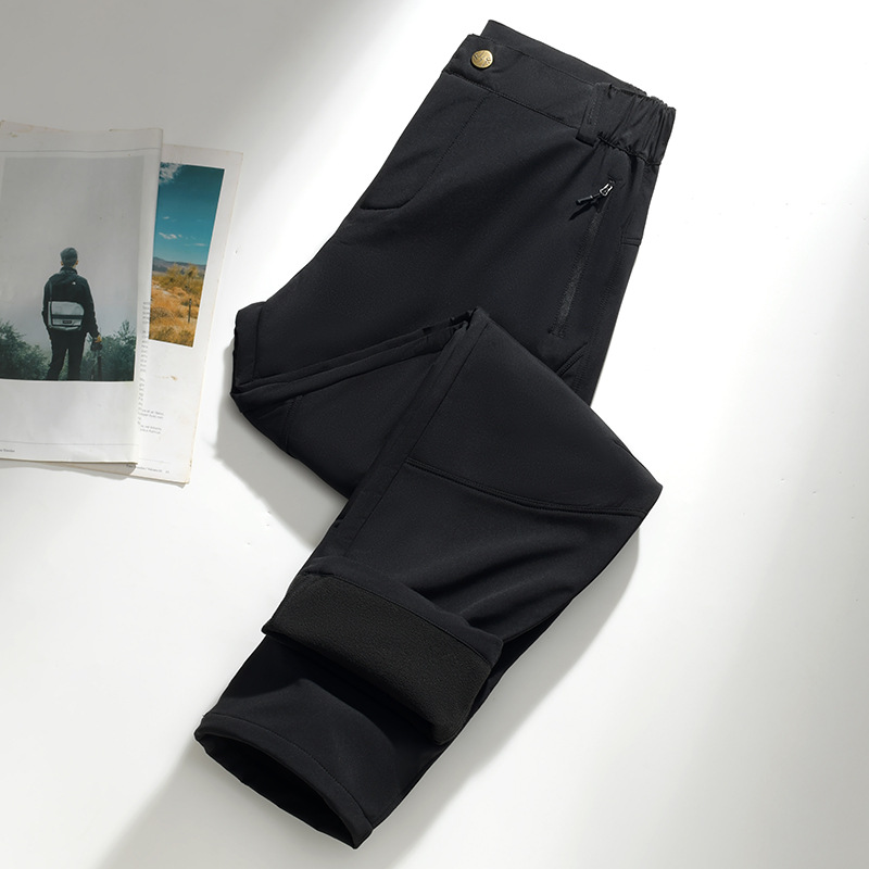 秋冬户外冲锋裤防刮耐磨加绒保暖软壳裤山系防风防水登山运动长裤