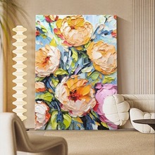 北欧风格彩色玫瑰花朵小众艺术油画抽象客厅装饰画奶油风玄关挂画