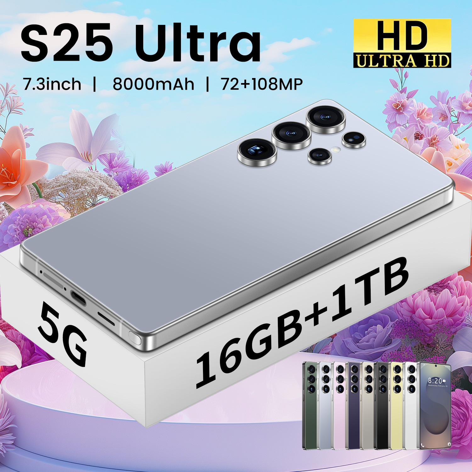 Cross-Border Mobile Phone S25Ultra New 16Gb+1Tb 5g Ultra-Clear 7.3 Large Screen Android 13 Factory Ready Stock