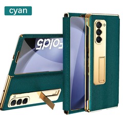 適用三星zfold5手機殼FOLD4摺疊皮套電鍍支架連體全包防摔保護殼