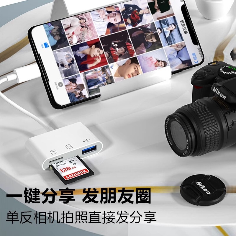 Card Reader, Camera Sd Card, Tf Card, USB Flash Drive, Suitable for Apple 14/13/12/11Xr Mobile Phones and Computers, Universal High-Speed