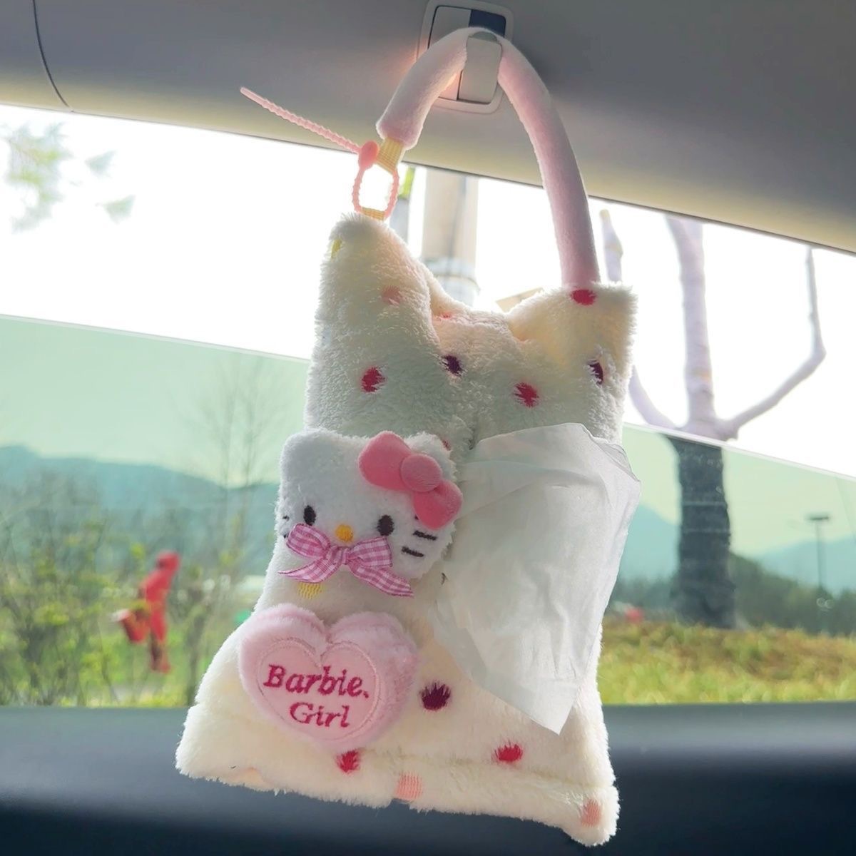 Cute Kitty Cat Car Tissue Box, Hanging Tissue Box for Car Interior, Decorative Car Tissue Hanging Bag, Storage Bag for Women