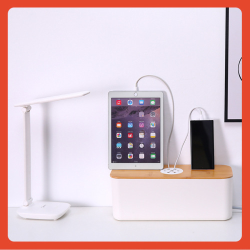 Check mark round hole wire storage box charger power cord hidden phone computer tablet plug strip cord organizer