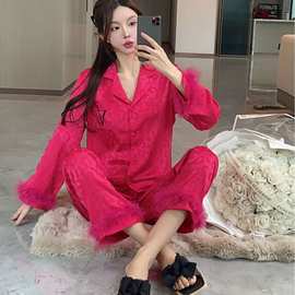 【羽毛豹纹】提花春新款羽毛冰丝睡衣女高级感轻奢丝绸缎面蚕维丝
