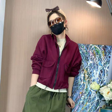 立领外套 2025秋季新款 后背字母印花拉链开衫宽松口袋上衣女077