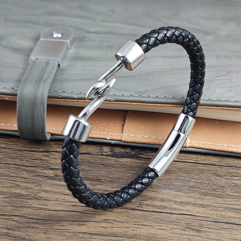 Casual Versatile Woven Genuine Leather Bracelet with Anchor Clasp and Magnetic Buckle for Men, Street Style Personality Accessory Wholesale Casual Versatile Woven Genuine Leather Bracelet with Anchor Clasp and Magnetic Buckle for Men, Street Style Personality Accessory Wholesale