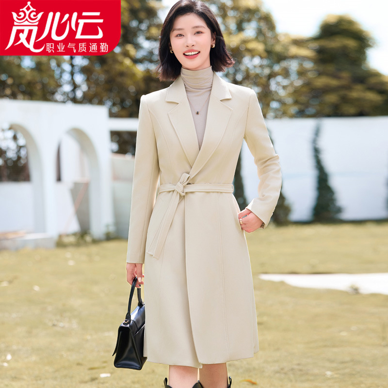 High-End Mid-Length Windbreaker Women's 2025 New Style This Year's Popular British Style Suit Jacket Outwear 2805