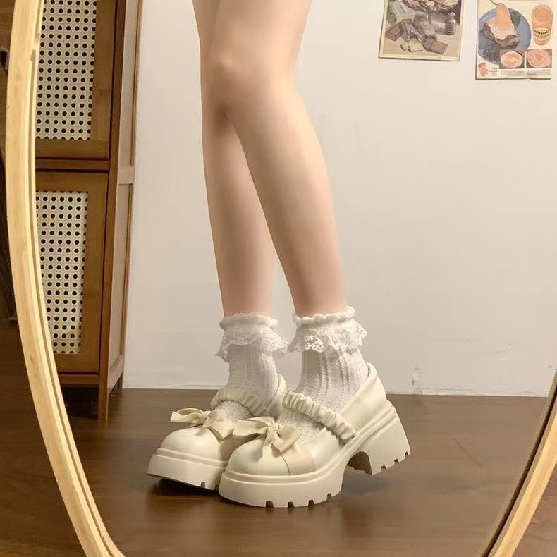 Mary Jane JK2025 New Spring Dress With Bow, French Shallow Thick-Soled Sweet British Style Small Flats_vogvips.com