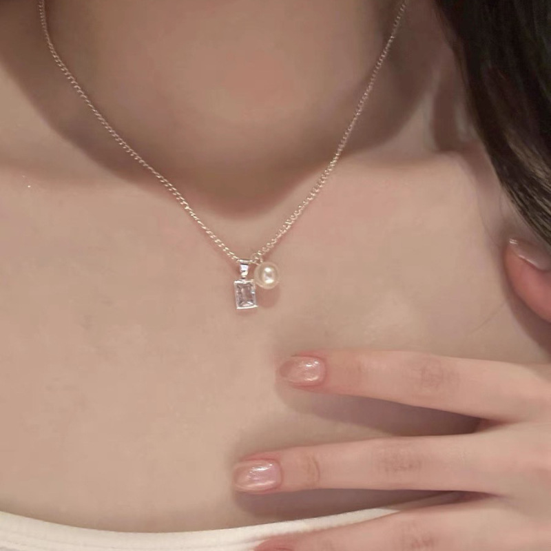 S925 スターリングシルバーリボンウォータードロップジルコンネックレス女性のニッチデザインハイエンド韓国インライト高級鎖骨チェーン|undefined