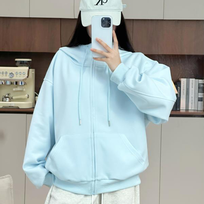藏蓝色卫衣外套女秋冬季加厚2025新款爆款韩系慵懒风拉链上衣|undefined